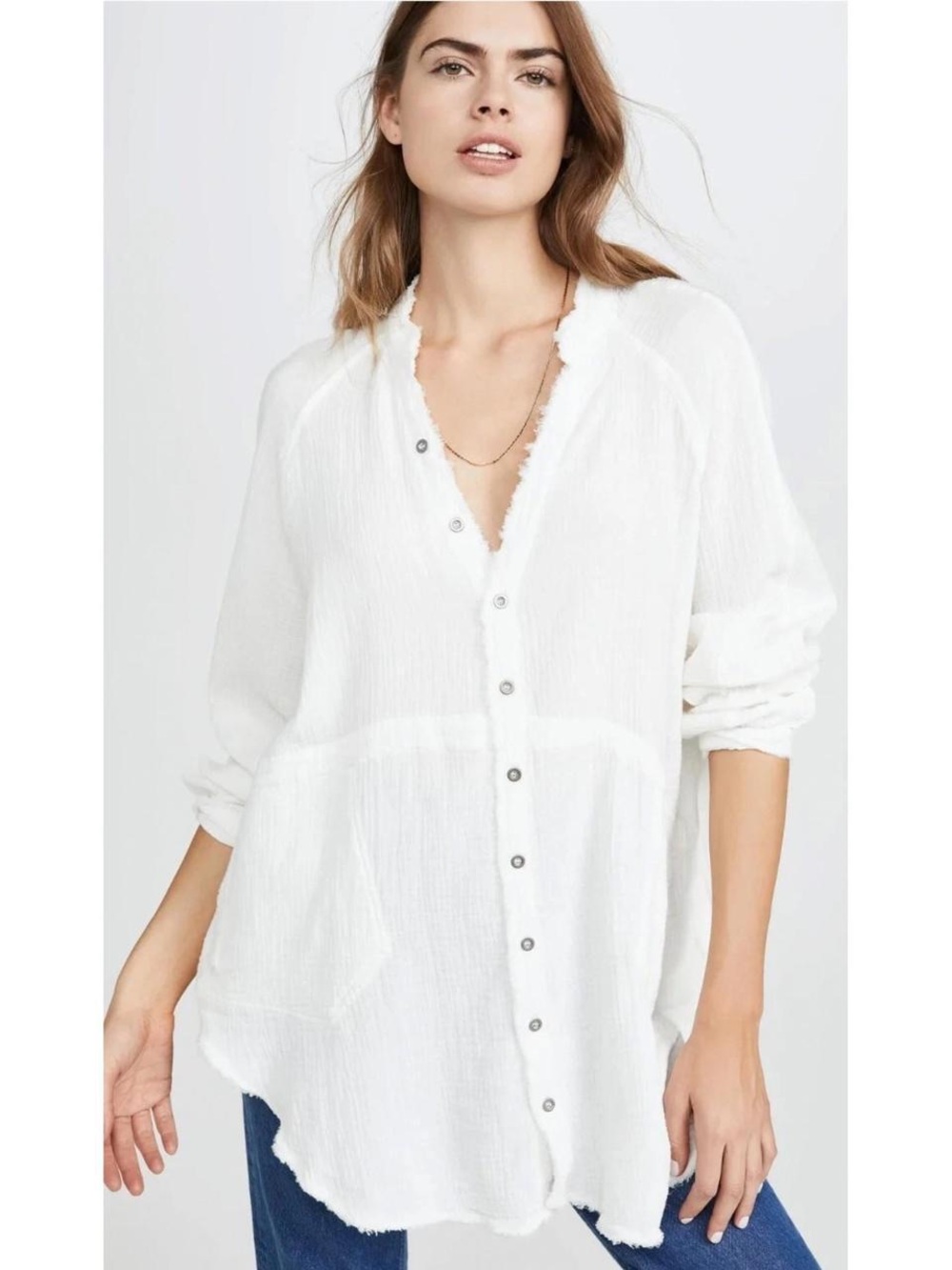 Free People Oversized White Button Up